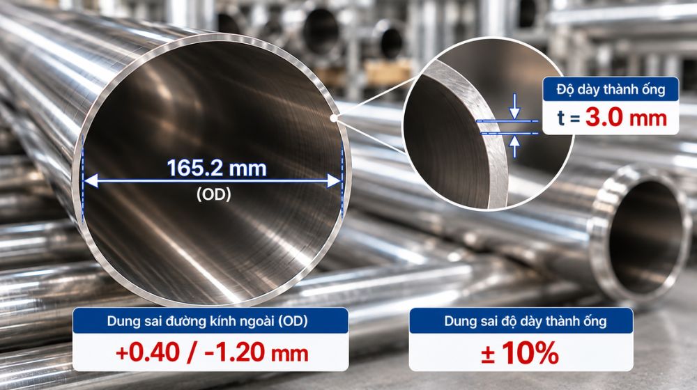 chiều dày ống vi sinh d165.2 6.5s
