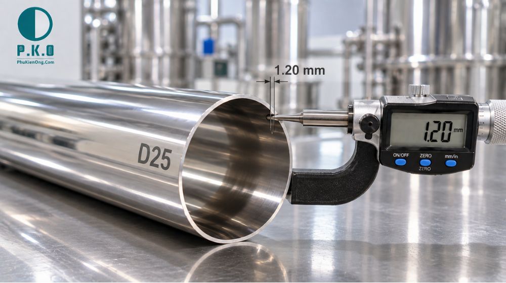 chiều dày ống vi sinh d25