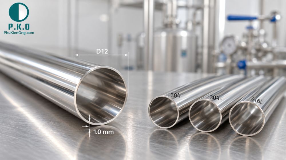 độ dày ống vi sinh D12 DN10