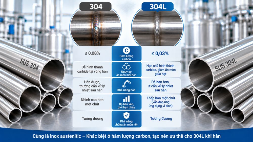 Ống vi sinh 304L khác gì với ống 304