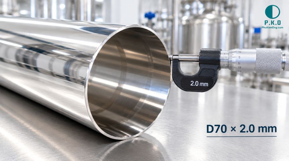 ống vi sinh D70 DN65 có chiều dày là bao nhiêu