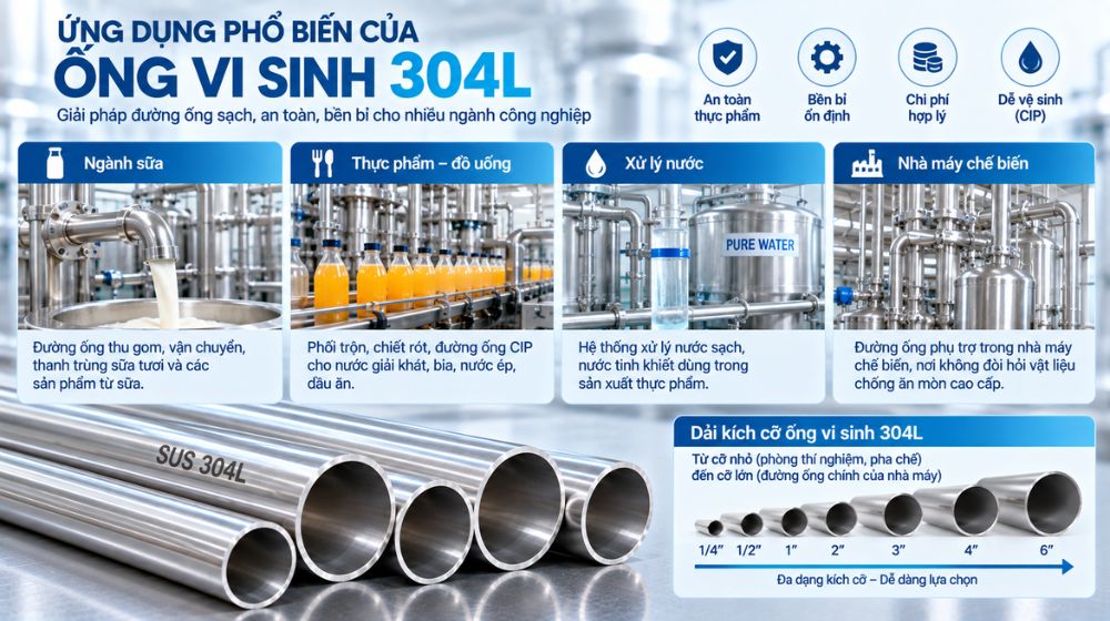 Ứng dụng phổ biến của ống vi sinh 304L